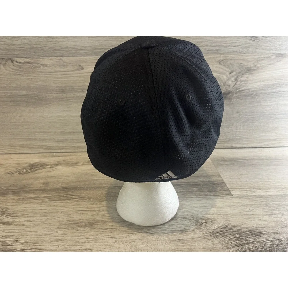 Adidas Black Cap‎ Golf Hat 3-Stripe Spell-Out Logo A-Flex Size L/XL